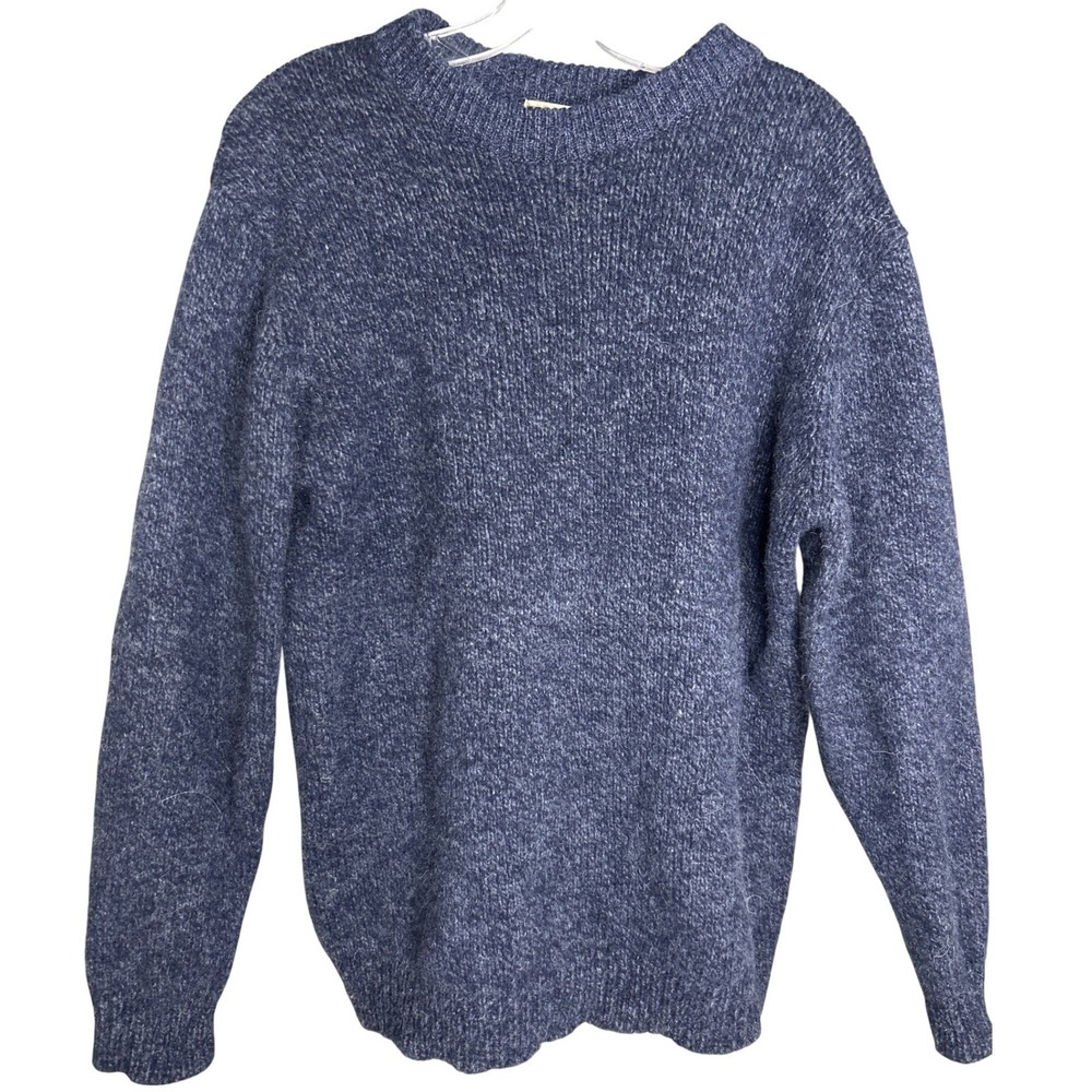 LL Bean Mens Large Tall Blue 100% Lambswool Crewneck Sweater Marled Knit